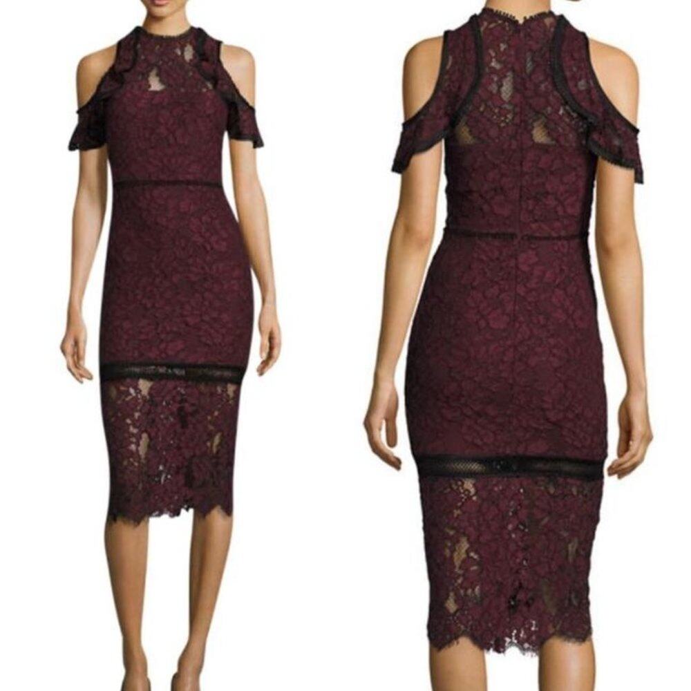 Alexis Evie Cold Shoulder Lace Sheath Midi Dress S